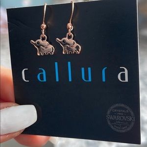 Rose Goldtone Elephant Drop Earrings with Swarovski Crystals